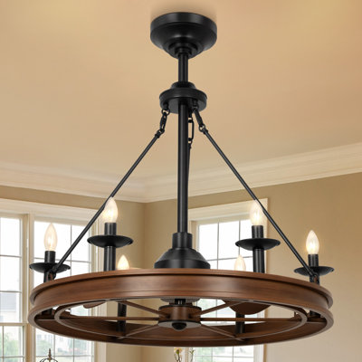 30-In 6-Light Traditional Farmhouse Candle Fandelier Ceiling Fan with Lights with Remote Control