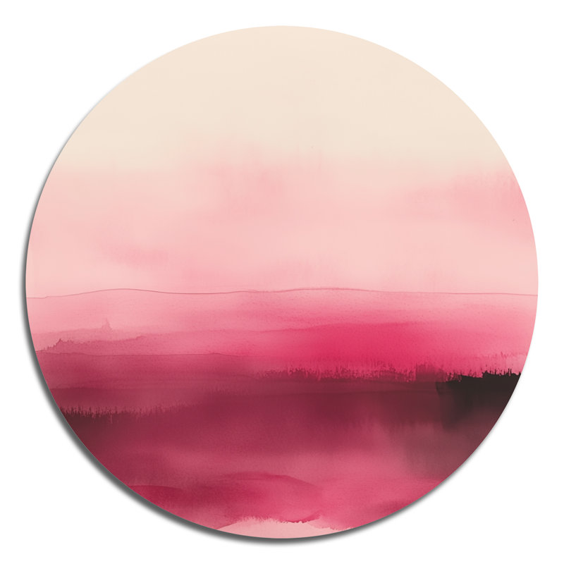 «Blush Horizon Lines», art mural rond abstrait en métal minimalisme, L 29 po x H 29 po