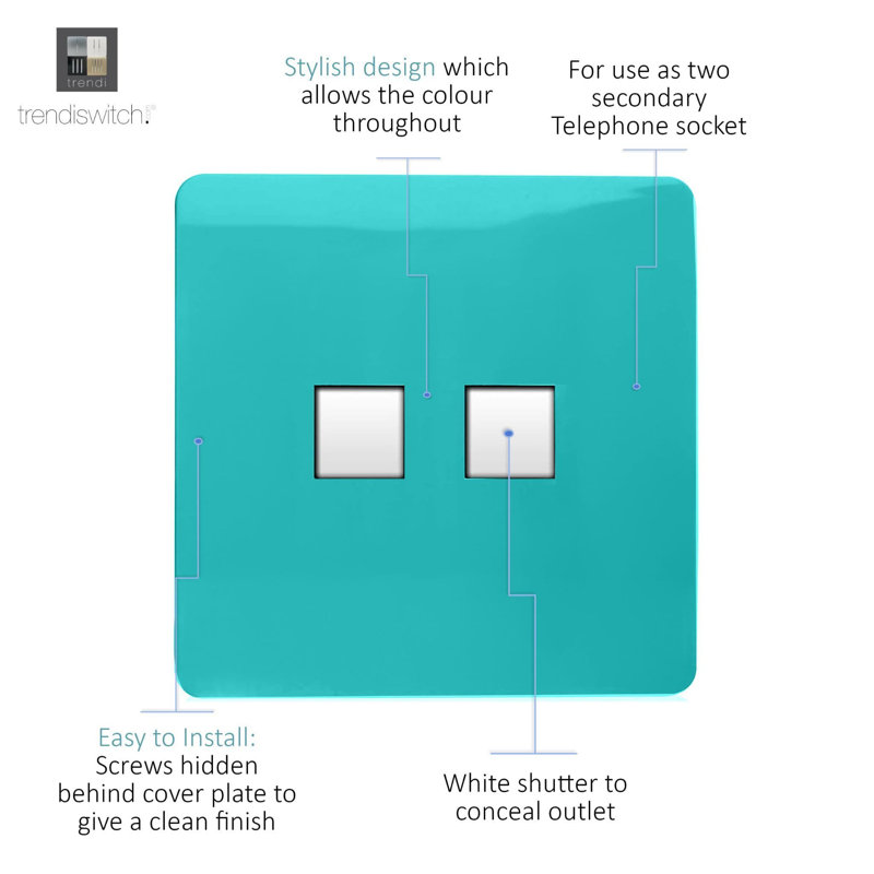 Trendi Switch 2 Gang Cat 3 Telephone Socket, Bright Teal