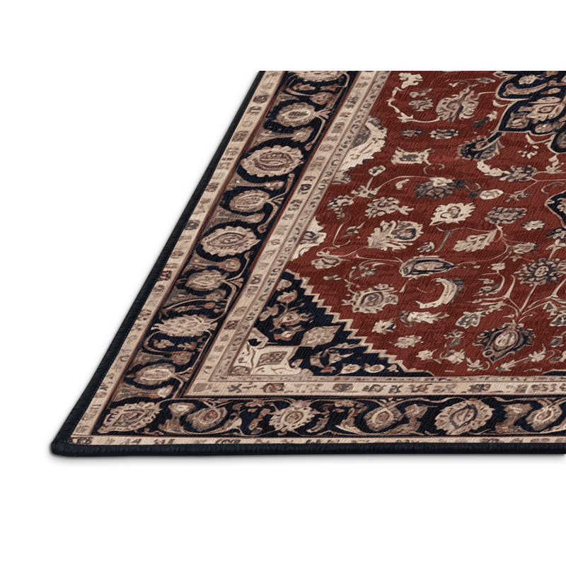 Tapis persan noir lavable à la machine, Rond 7 pi