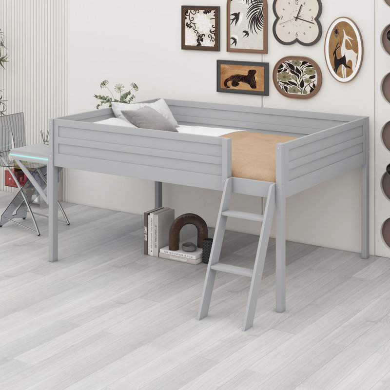 Lit mezzanine en bois avec bureau et DEL, Lit double