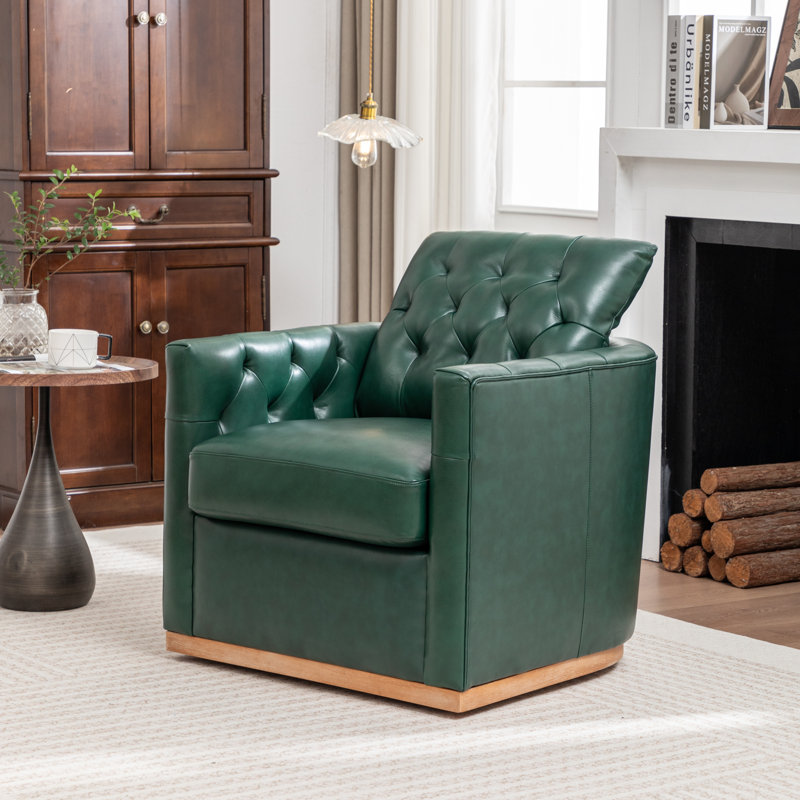 Fauteuil pivotant en cuir véritable Azib, Vert