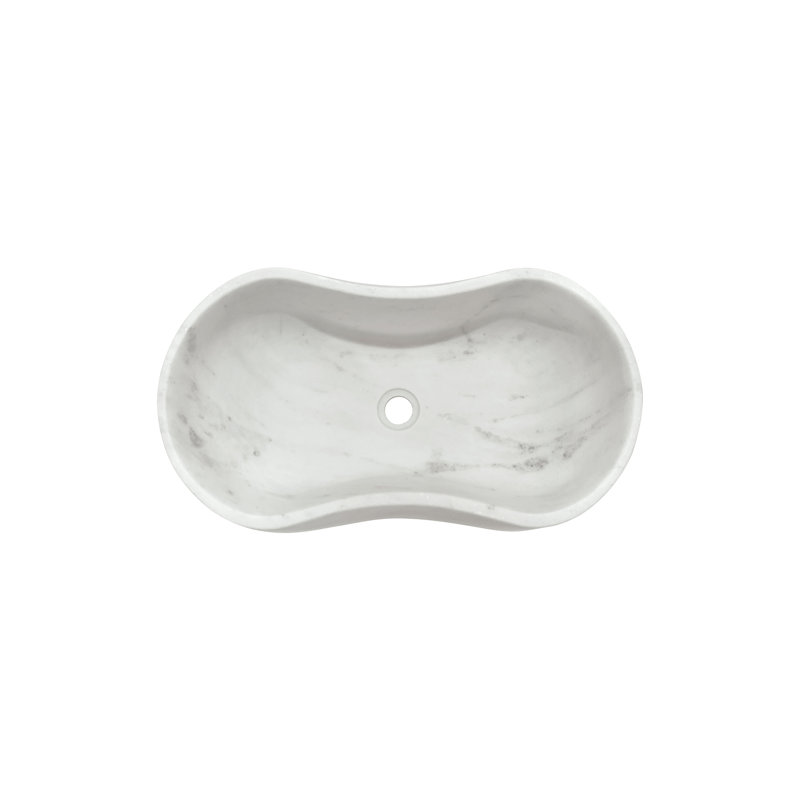 White Natural Marble Bathroom Vessel Sink, White