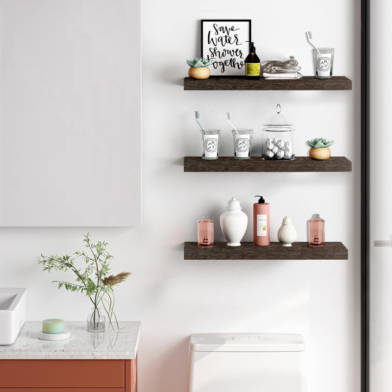 Tablettes flottantes pour le mur, tablettes de salle de bain rustiques avec supports invisibles, Noir carbonisé foncé