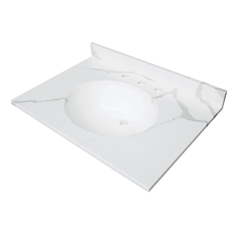 Dessus de meuble-lavabo à surface solide 31 po Kingston KVPB3122L38, marbre brillant blanc Calacatta