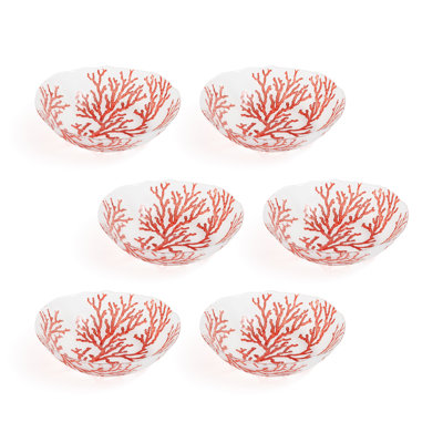 Coral Design Glass Bowls, Set of 6