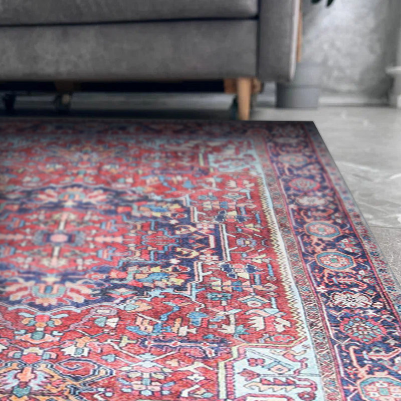 Tapis bourgogne à motifs rétro, Rectangle 5 pi x 7 pi 7 po