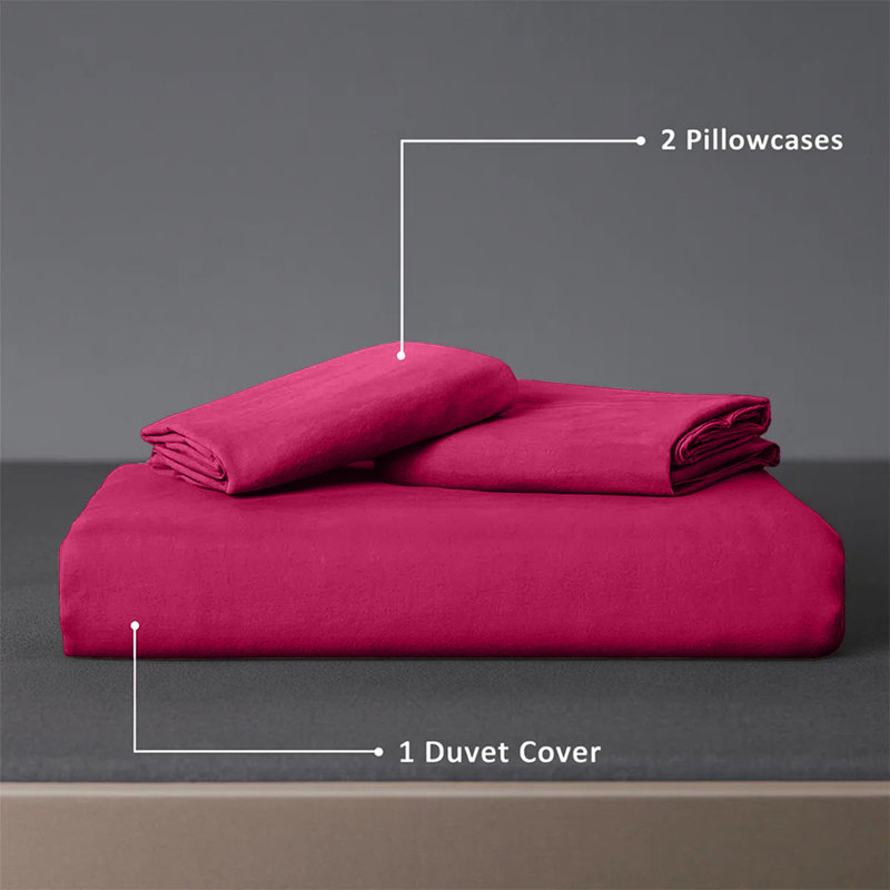 Ultra Soft 3-Piece Dyed Duvet Cover Set With Pillowcases, Super King Duvet Cover + 2 Pillowcases, Pink