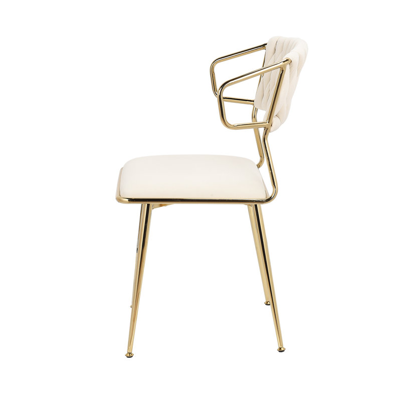 Diodorus 43cm H Velvet Upholstered Metal Side Chair, White
