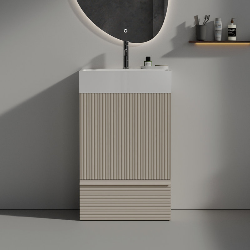 20" Striped Cashmere Bathroom Vanity With Ceramic Sink, Freestanding Bathroom Cabinet, KD, Bathroom Vanity, Gray