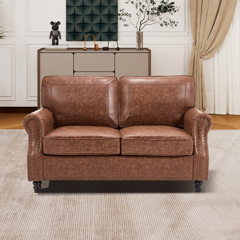 59" Upholstered Loveseat Faux Leather Sofa, Mocha