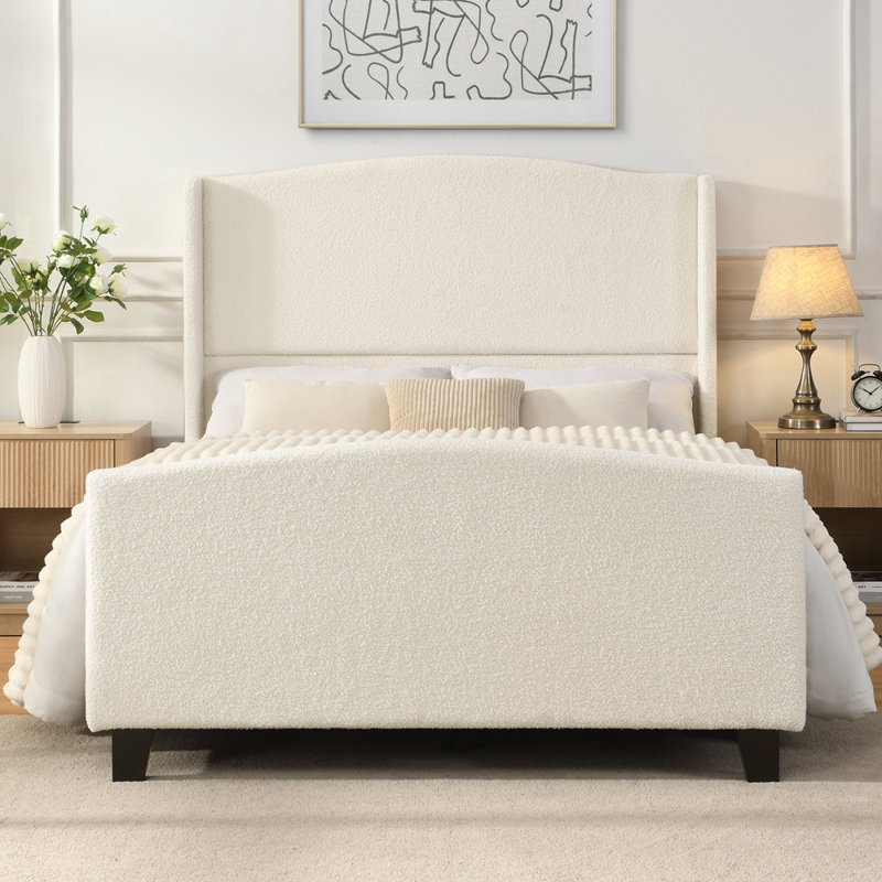 Structure de lit tapissier Teddy, pas besoin de sommier tapissier, White, Full