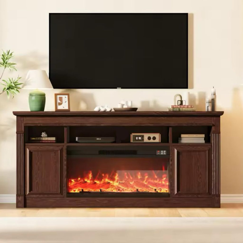 58" Fireplace TV Stand with Remote, 36" Electric Fireplace & 4 Flame Colors, Farmhouse Media Console, Brown