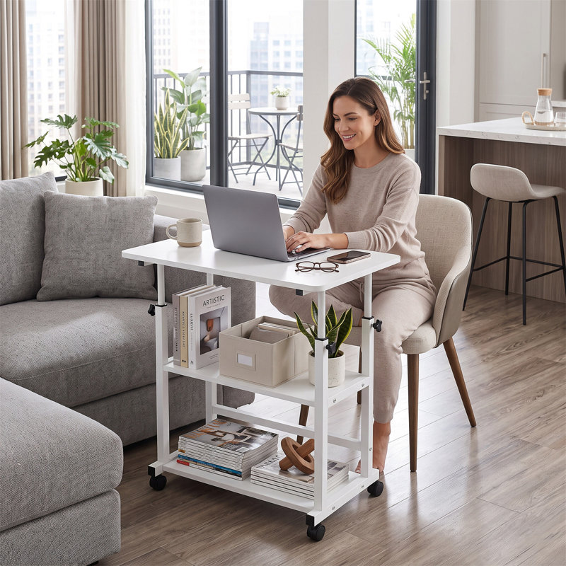 Table d'ordinateur portable en forme de C, réglable en hauteur, avec 2 tablettes, 31.5"