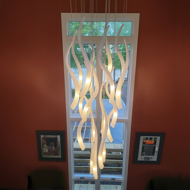 Cornetto 18 - Light Cluster Pendant, Frosted Milk White, 84" H x 24" W x 24" D, Silver