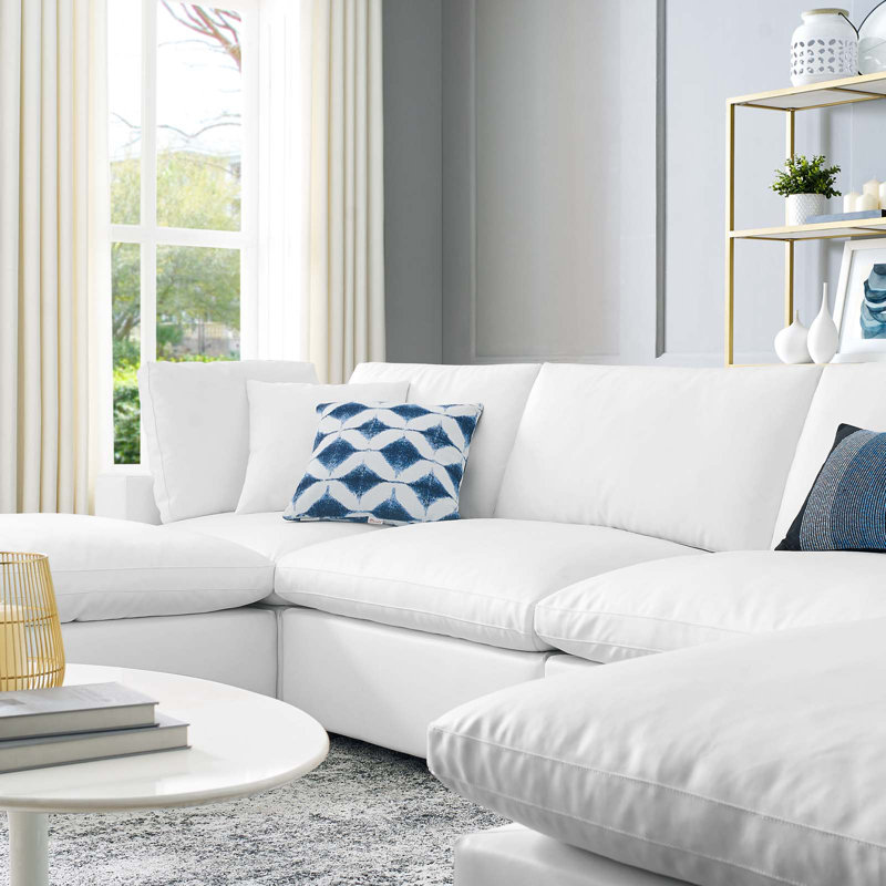 Modway Commix Down Filled Overstuffed Vegan Leather 6-Piece Sectional Sofa, White Leather