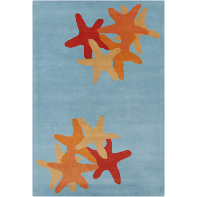 Tapis étoile de mer en laine touffeté à la main bleu, rouge, or et orange Ailey Authentic