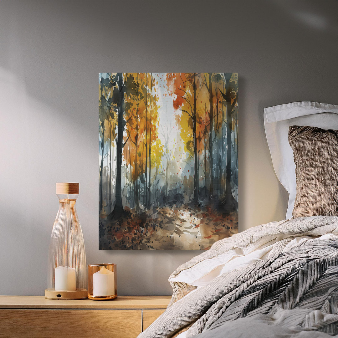 Autumn Forest Canvas Wall Art, Gallery Wrapped, Ready to Hang, Watercolor Style, Archival Inks, Modern Dv©cor, Fall Foliage Print, Statement