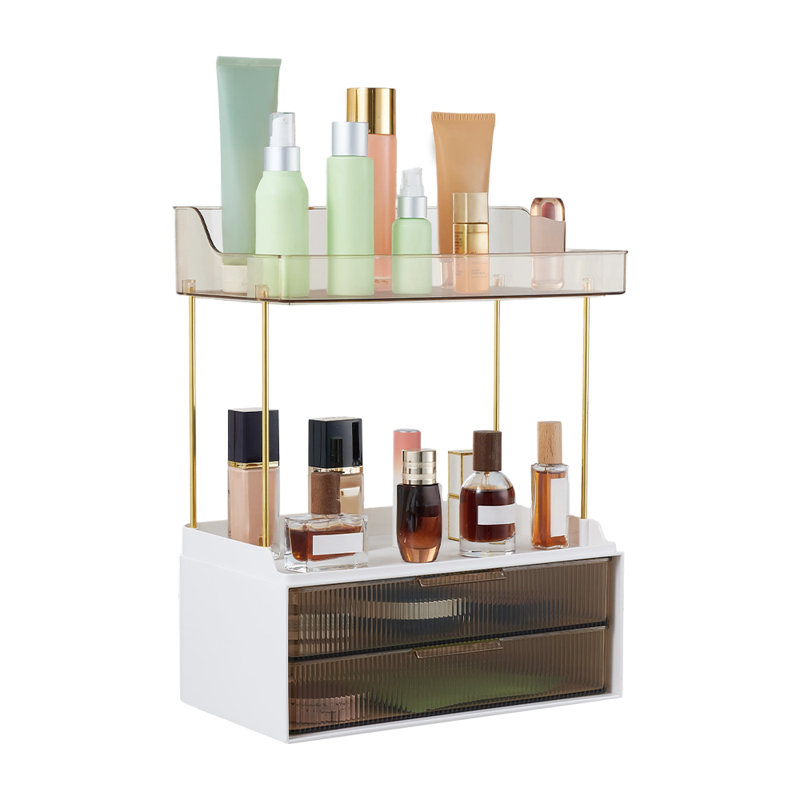 Plastic / Acrylic Makeup Organiser, White/Beige