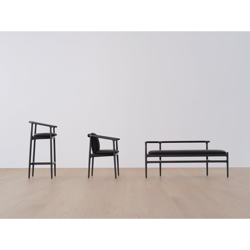 Charlie Upholstered Stool with Solid Wood Frame, Newcastle Dark Brown New 25/Leather, Black Oak