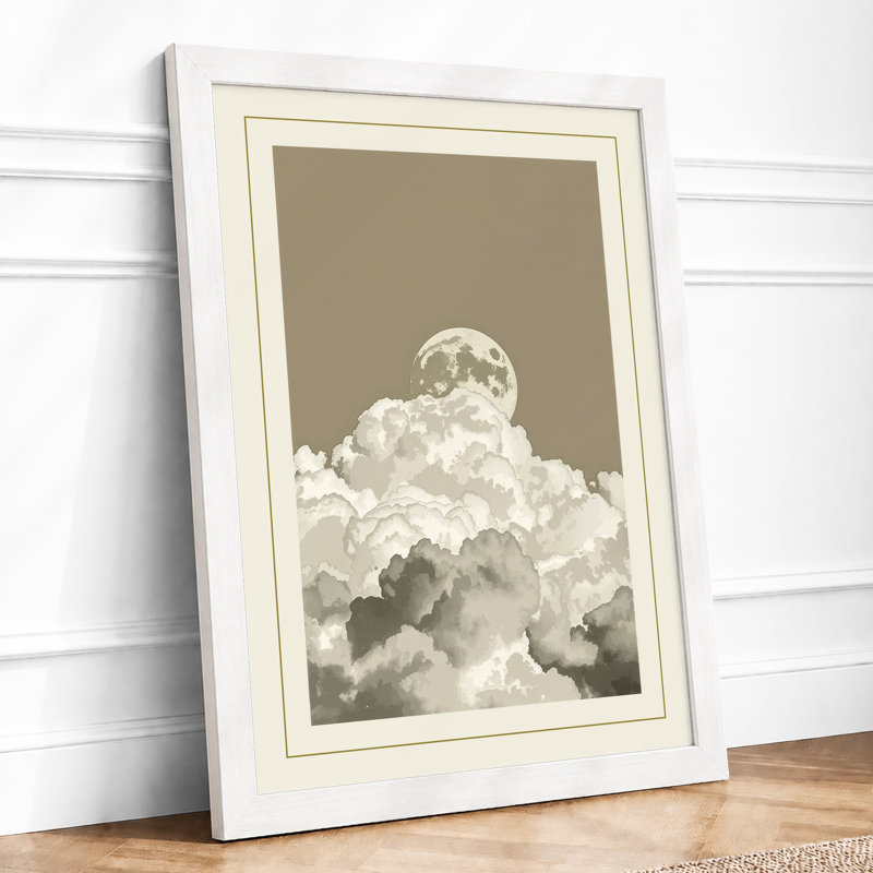 Moon Beyond Clouds Minimalist - Print, A1 - 84.1 x 59.4 cm, White
