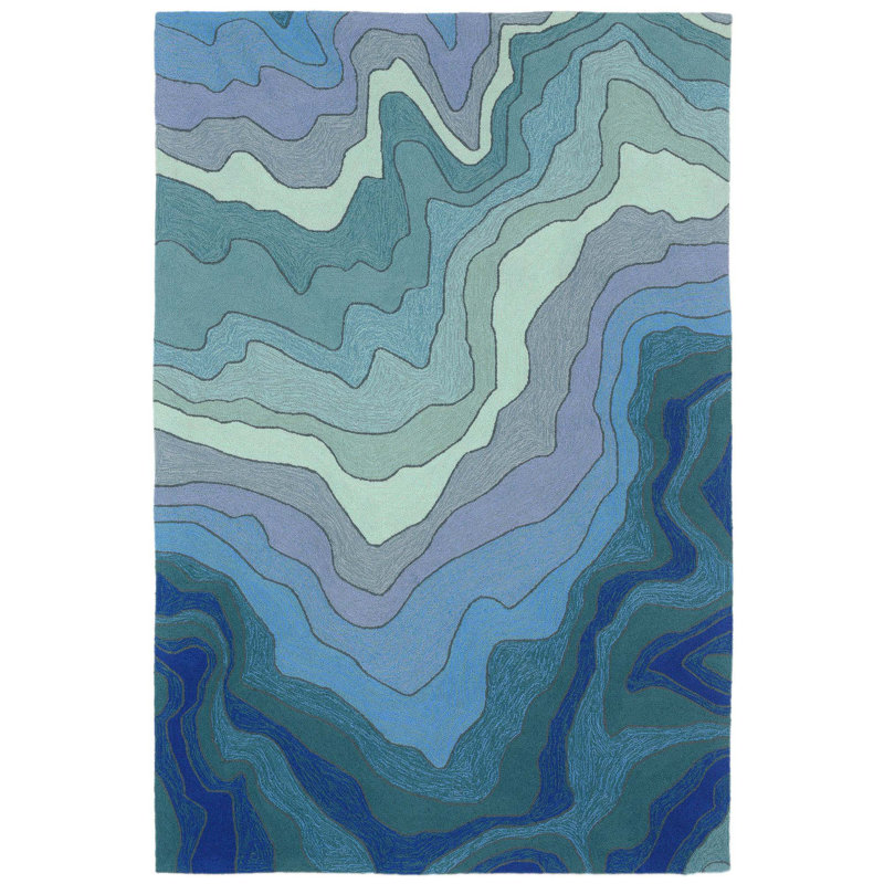 Vandenbosch Abstract Handmade Tufted Blue Indoor/Outdoor Area Rug, Rectangle 3'6" x 5'6"