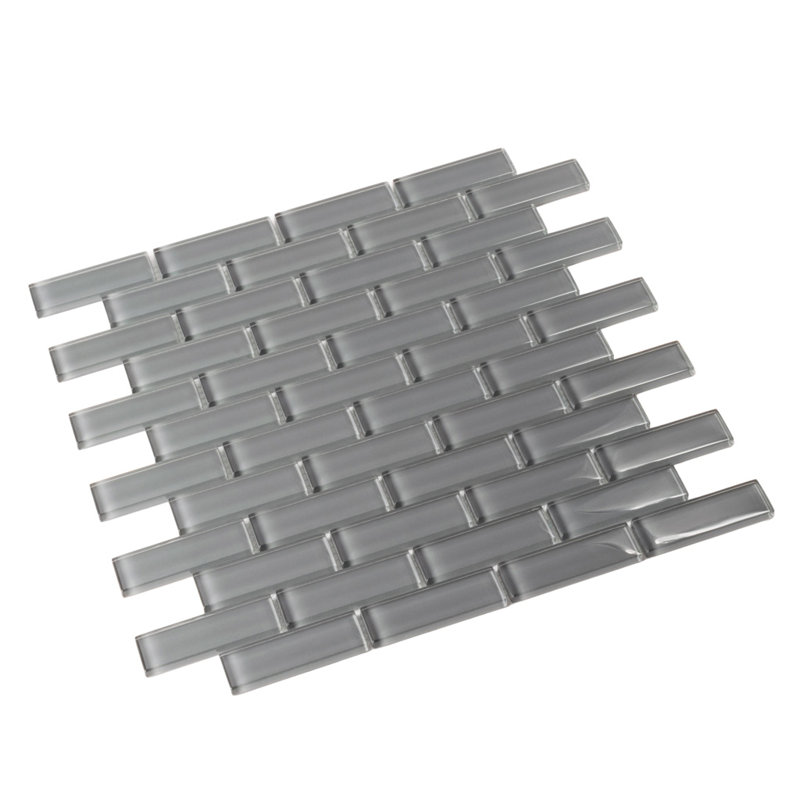11.9"X 11.9" Polished Glass Brick Tile, Dark Gray