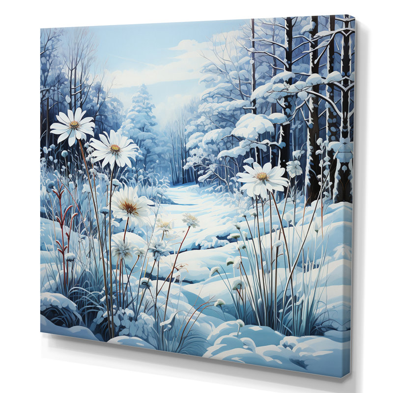 " Glacier Ice Blue Flowers ", 16" H x 16" W x 1" D, Wrapped Canvas