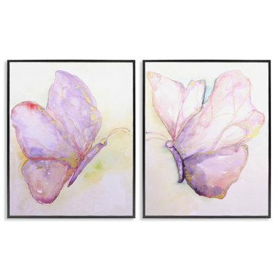 Girls Glam Butterfly Wings 2 Piece Black Framed Giclee Art Set by Leticia Herrera