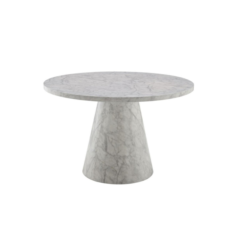 Gray Round Composite Wood Dining Table with Marble Finish