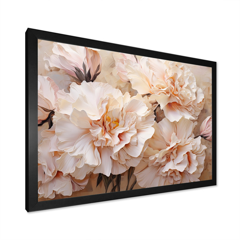 Arrangement d'œillets beige I sur toile, Cadre simple noir, H 16 po x l 32 po x P 1 po