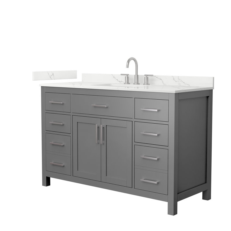 Beckett 54" Freestanding Single Bathroom Vanity with Quartz Top, Dark Gray, Giotto Quartz, Brushed Nickel