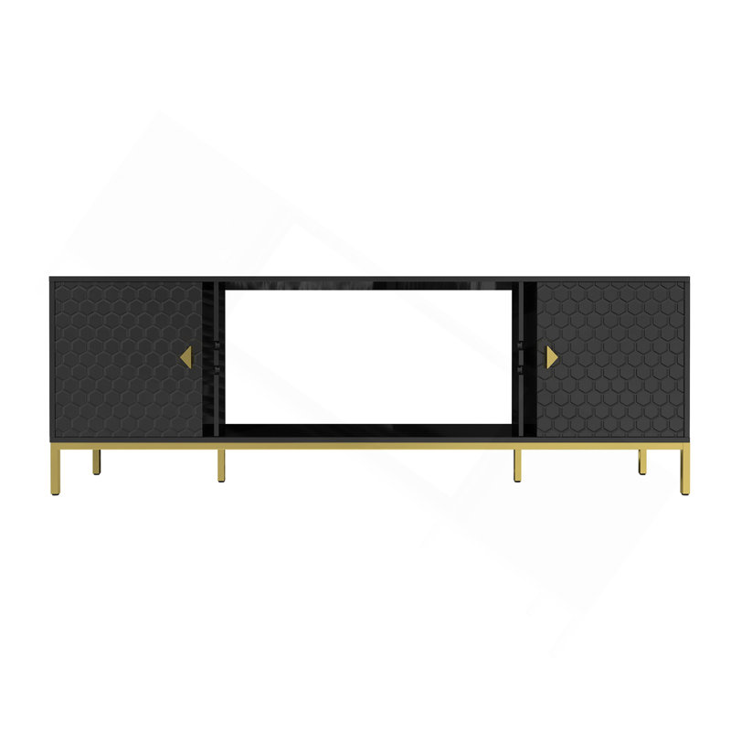 Meuble télé 70 po, meuble multimédia en bois robuste avec rangement et tablettes ouvertes pour le salon, design moderne (noir)