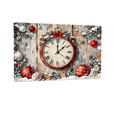 Horloge de Noël en forme de flocons de neige, décorations de fond en bois, ensemble de 3 impressions sur toile
