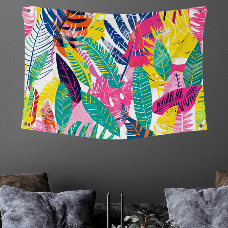 Tropical Leaves Wall Tapestry -  Botanical Wall Decor, 88" H x 104" W