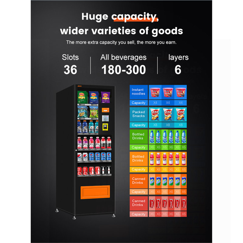 36 Slots Snacks Drink Commercial Vending Machine With Card Reader