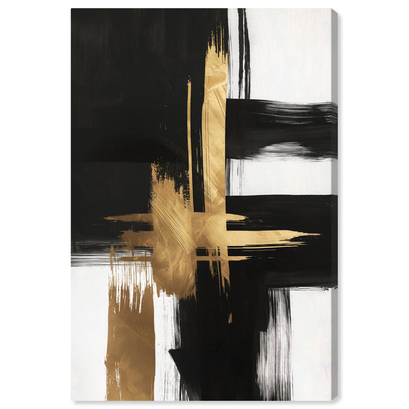 Golden Black and White Abstract Canvas Wall Art, 15" x 10"