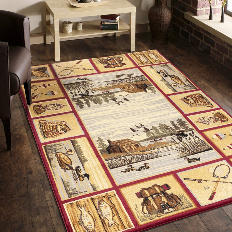 Tapis en polypropylène rouge Lodge 7 po X 3 teintes, pour un charmant salon. Tapis de couloir fabriqué en Turquie. Teinture et pour animaux Décoration turque