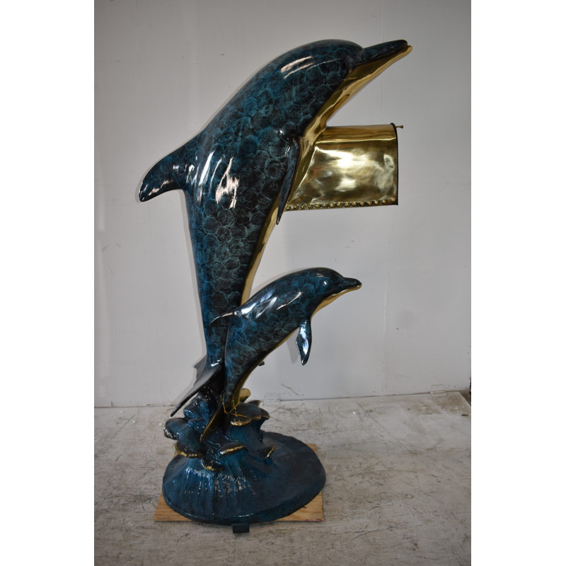 Two Dolphins Mailbox Made Of Bronze Statue Size: 48" X 31" X 68"H