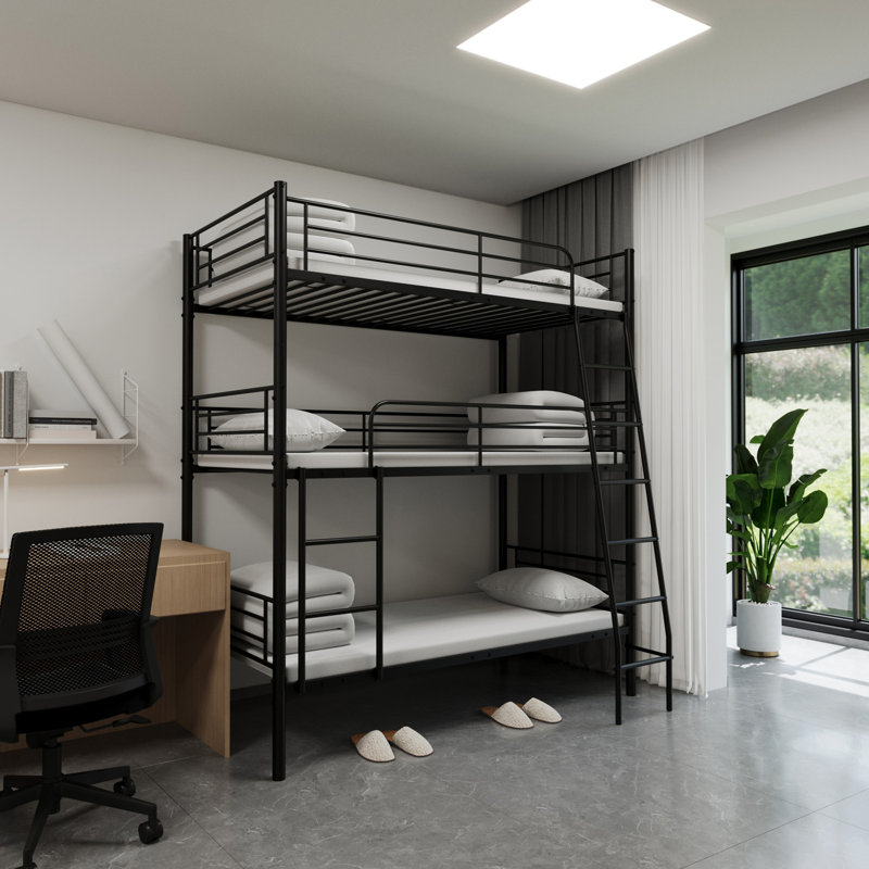 Le lit superposé triple en métal pour chambre à coucher peut être démonté en trois lits, Noir, noir, noir, noir