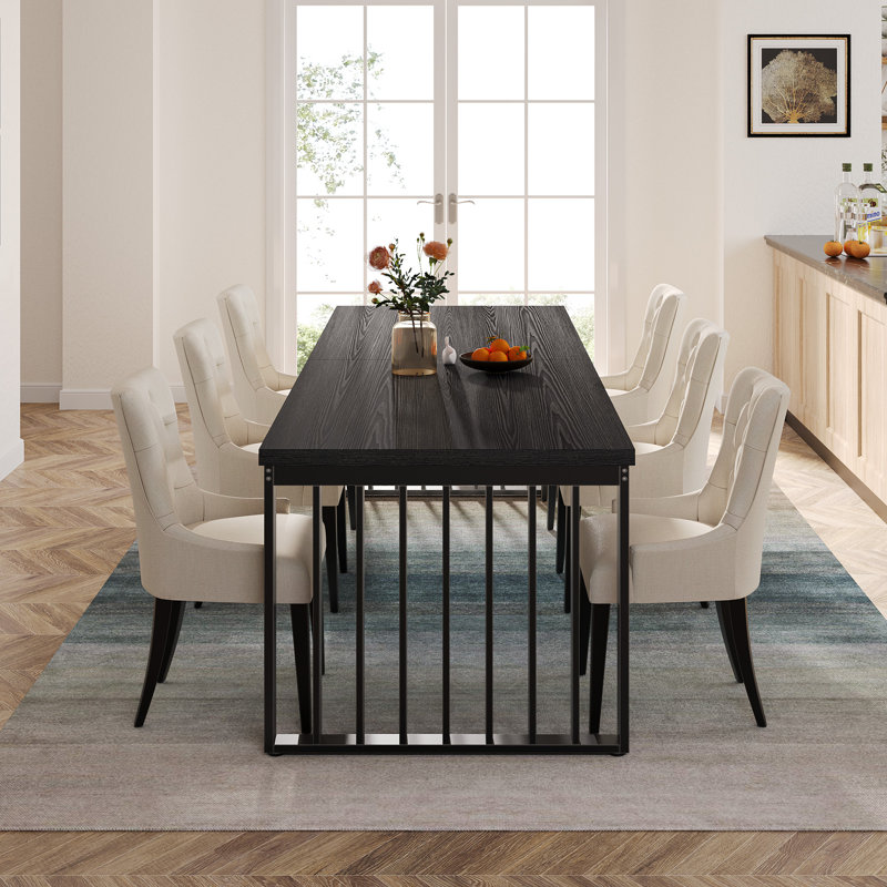 Zaiveon 78.74" Iron Dining Table(Chairs not included), Black, Black