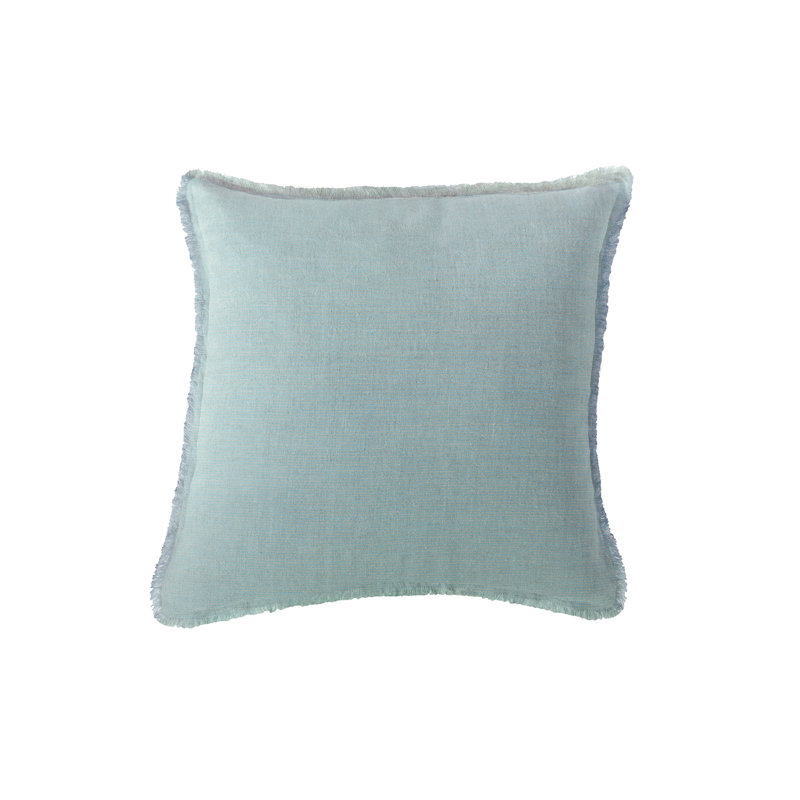 Light Aqua Linen Fringe Soft Throw Pillow