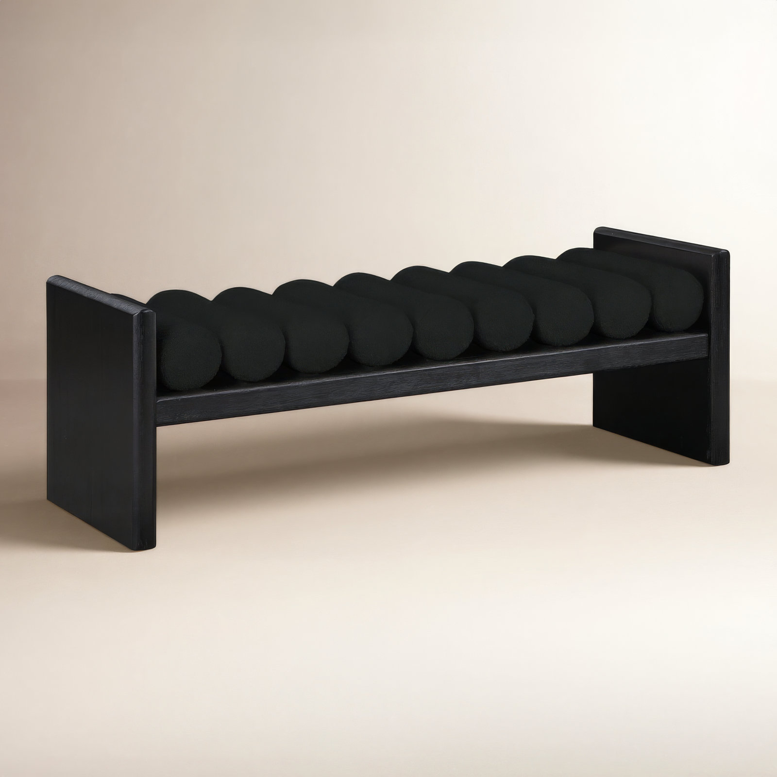 Reeves Boucle Wood Bench, Black Boucle Fabric / Black Finish, 18" H x 52" W x 19" D