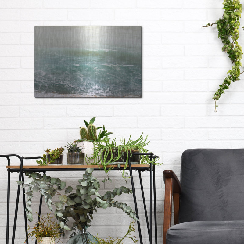 Art mural en métal «White Oceans 4» par Ian Winistanley, H 12 po x l 16 po