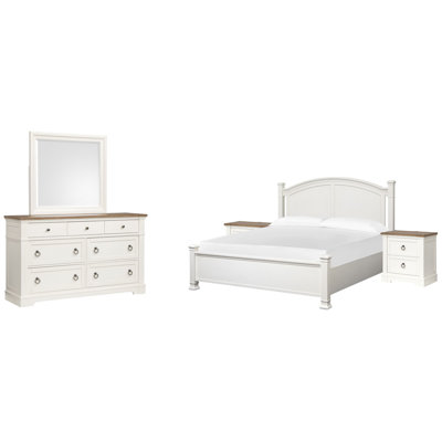 King Panel Bed 2 Nightstands And Drawer Dresser With Landscape Mirror
