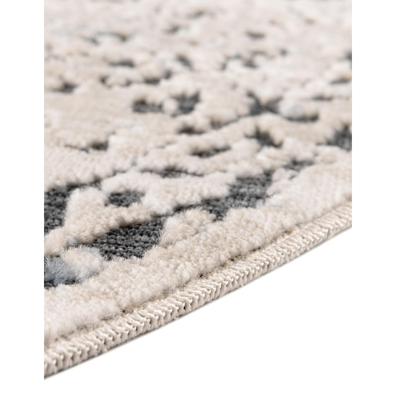 Arkeen Oriental Dark Blue/Beige/Ivory/Gray Area Rug, Round 7'10"