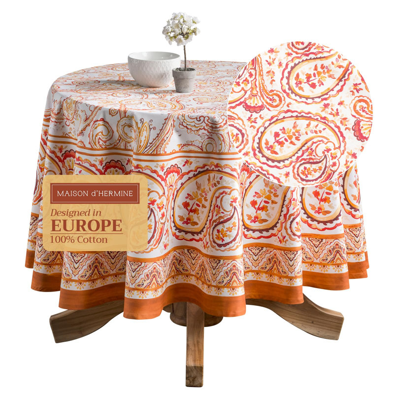 Maison d' Hermine Table Cloth Round Table 100% Cotton 69 Inches Fall Tablecloth Reusable Everyday Use for Thanksgiving Christmas Decorations Dining Farmhouse Party (Palatial Paisley)