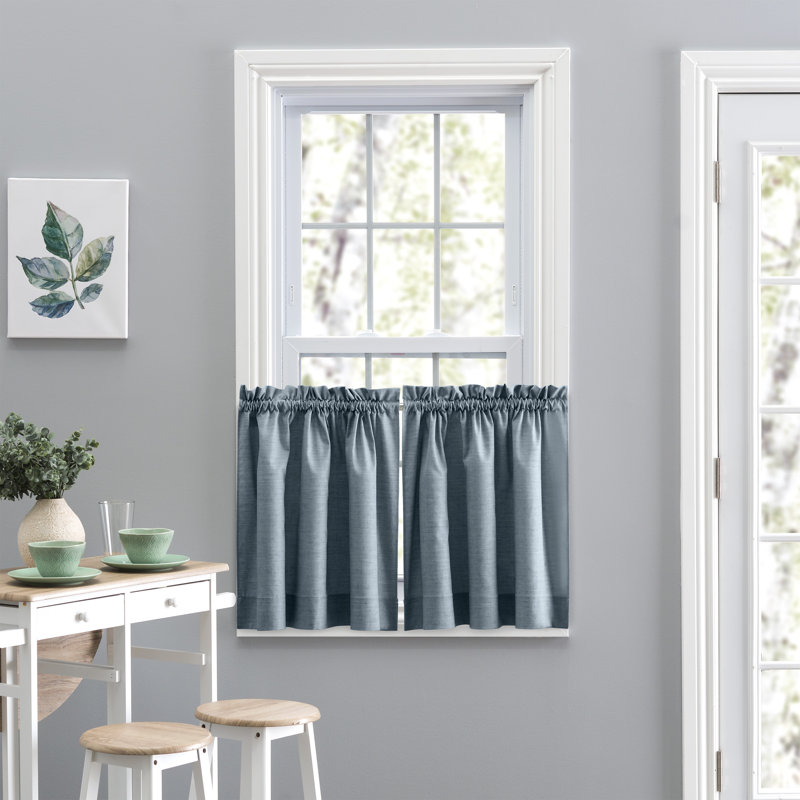Lisa Tailored Cafe Curtain, Dusty Blue, Butter