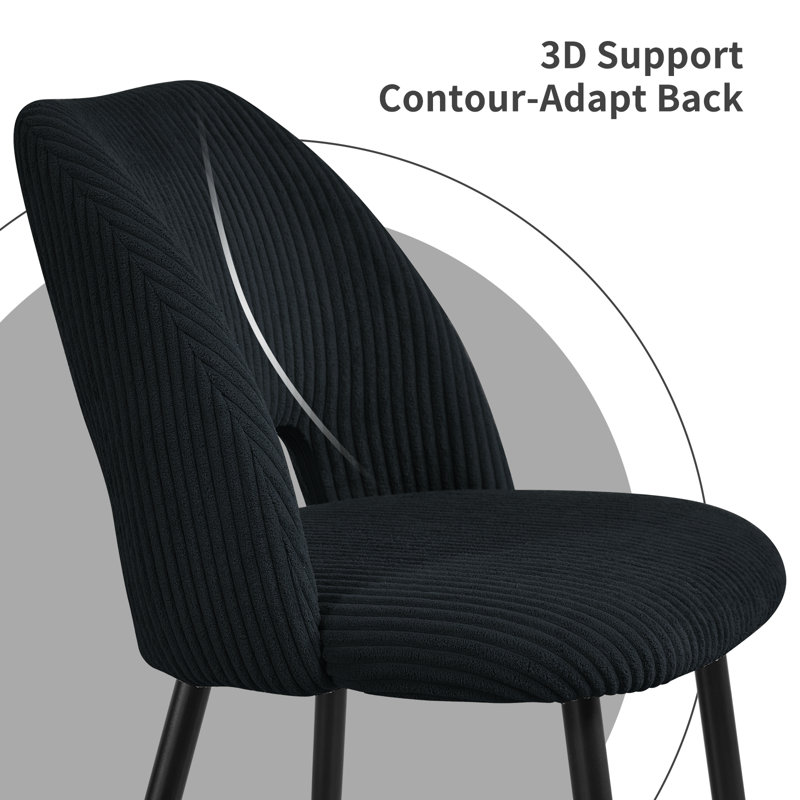 Efrat Corduroy Wide Back Upholstered Dining Chair, Black, 2