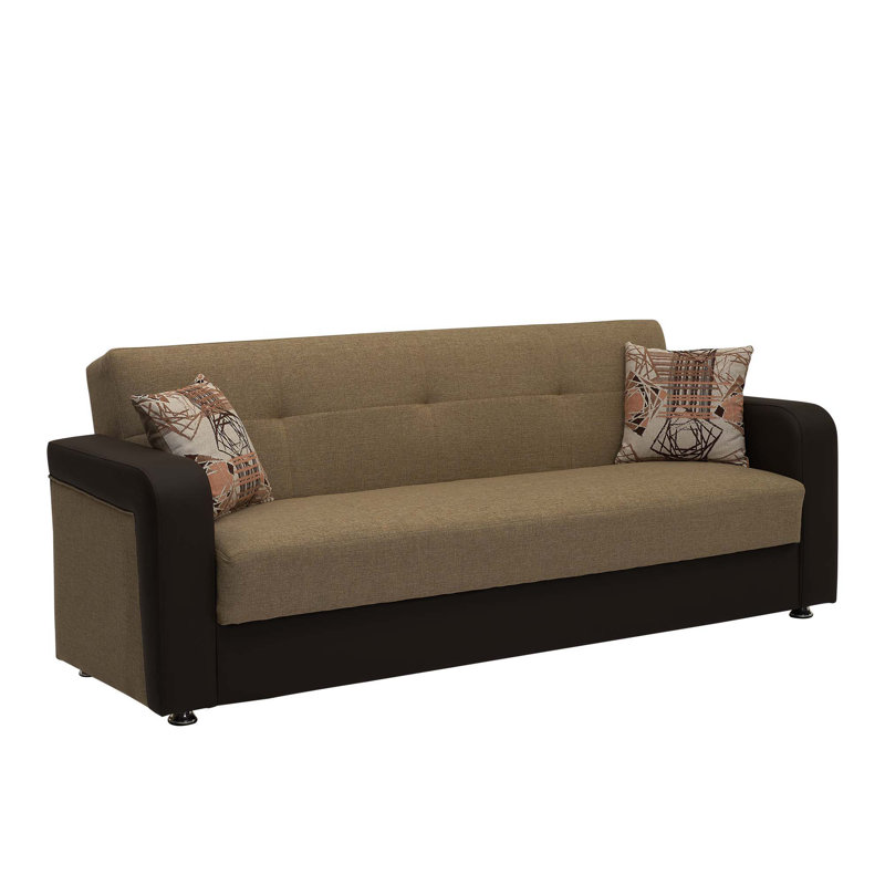 Brown Faux Leather Convertible Sleeper Sofa with Storage